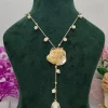 Anti-Tarnish Golden Finish Necklace with Floral Pendant and Pearl Drops Anti-Tarnish Golden Finish Necklace with Floral Pendant and Pearl Drops