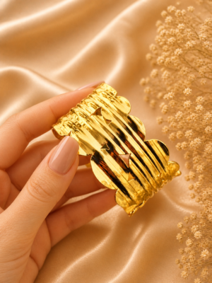 Golden Finish Stainless Steel Textured Statement Cuff Bracelet
