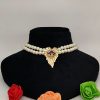 Minimal Pearl Choker with Statement Golden Leaf & Color Stone Detail Minimal-Pearl-Choker-with-Statement-Golden-Leaf-Color-Stone-Detail