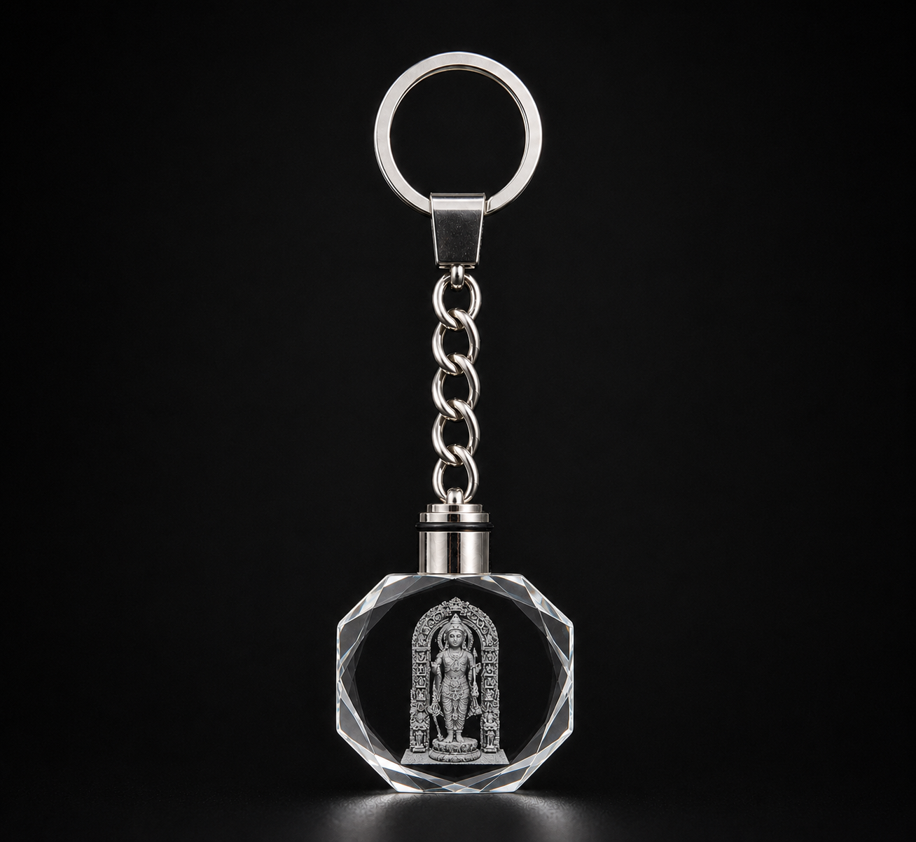 LED Light Crystal Keychain for Men & Women | Ram Lalla 3D Laser Engraved Multicolor Keychain - Image 2
