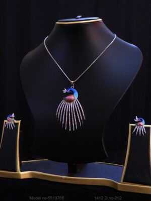 Elegant Peacock Design CZ Pendant Set with Matching Earrings | Silver-Tone Chain Statement Jewelry for Women