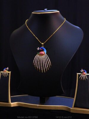 Premium Peacock Design CZ Pendant Set with Gold-Tone Chain and Matching Earrings for Women