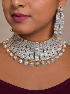 Premium CZ Statement Choker Set with Matching Earrings | Gold-Plated Party Wear Jewelry