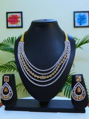 Elegant CZ Necklace Set with Matching Earrings | Sparkling Gold-Tone Jewellery